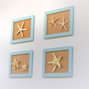 Set of 4 frame Beach Wall Decor with pale turquoise Frame and oritzinal starfish, Coastal Wall Decor, Shell Art, Coastal Decor, Beach Art image 4