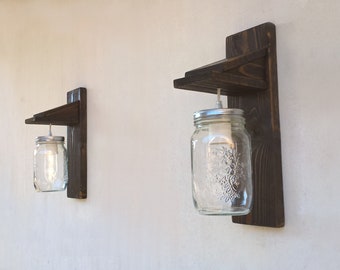 Pair of Wall lamp, Reclaimed wood wall sconce, Mason Jar lighting, wall lamp, reclaimed, industrial lighting, Mason jar lamp, free shipping