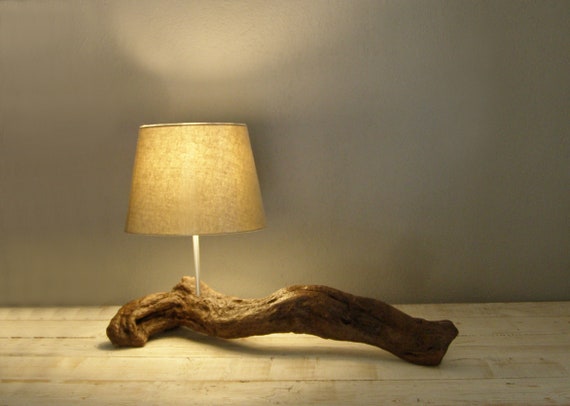 Lampe de table de bois flotté, patiné lampe bois, lampe de table