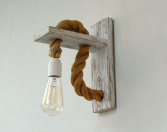 Reclaimed wood sconce with rope, Rope wall lamp lighting, industrial lamps, free shipping,rope sconces,coastal design,rustic sconces