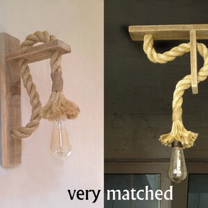 Wooden wall lamp with rope, Reclaimed wood wall lamp with rope, Rope wall lamp lighting image 7