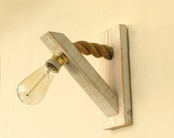 Pair of wall lamp,  wood sconce with rope, Rope wall lamp  lighting
