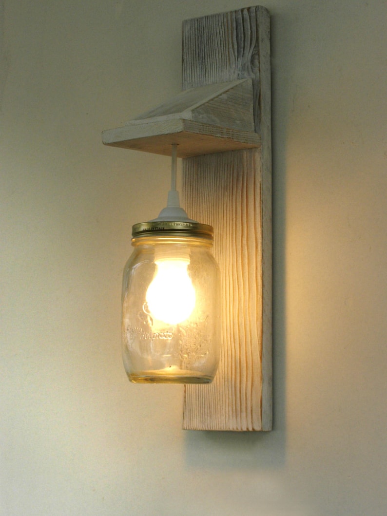Reclaimed Wood Sconce Wall Lamp Mason Jar Lighting Etsy
