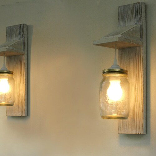Pair Of Wall Lamp Reclaimed Wood Sconce Mason Jar India Pair Of Wall Lamp Reclaimed Wood, Reclaimed Wood Wall Light Fixture