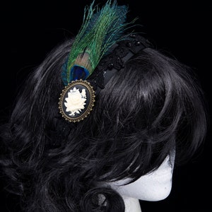 Timeless | Peacock and Upcycled Cameo Headband| Costume/Accessories