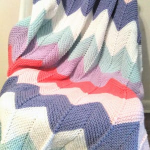 Chevron Afghan - Lavender & Pink - Soft Acrylic - Throw or Baby Blanket Size