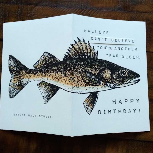 Fishing you a Happy Birthday greeting card Walleye You're old
