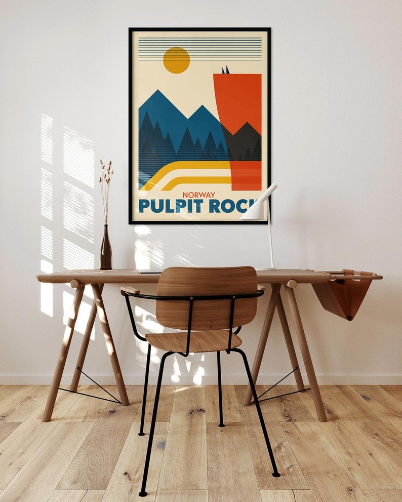 Travel poster, Pulpit Rock, Norway, Minimalist art print, Nordic, explore Scandinavia, Scandinavian landscape, Scandinavian wall decor image 3