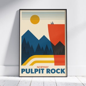 Travel poster, Pulpit Rock, Norway, Minimalist art print, Nordic, explore Scandinavia, Scandinavian landscape, Scandinavian wall decor image 1