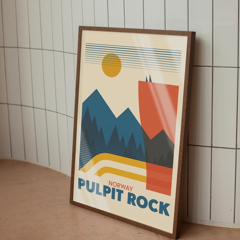 Travel poster, Pulpit Rock, Norway, Minimalist art print, Nordic, explore Scandinavia, Scandinavian landscape, Scandinavian wall decor image 4