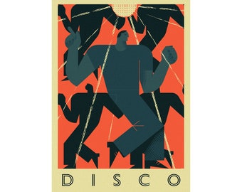 Discotänzerin, Musik Poster, Discotheque, Retro Poster, Mann tanzend, Tänzerin, Dancefloor, Dosco Ball, Disco Poster