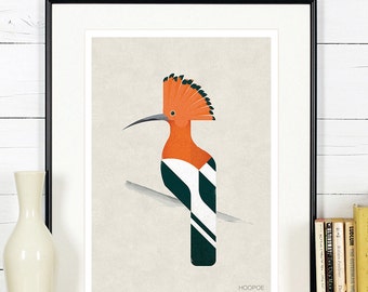 Hoopoe, vogel poster, vogel muur kunst, housewarming decor, Scandinavische stijl, vintage kunst print, retro kunst aan de muur, minimalistisch design decor