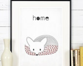 Retro poster, fox, vixen, forest animals, scandinavian style, simple line, for home, vintage print, A3, wall decoration, retro wall decor