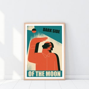 Dark side of the moon, Music poster, Retro poster, Pink Floyd, Man, Moon, Man in shadow, Dark side image 2