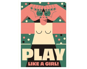 Poster, Play Like a Girl, Tennis, Tennisspielerin, Girl Power, Illustration, Retro Poster, Kunstdruck, Housewarming Wandkunst, Zeitgenössische Kunst