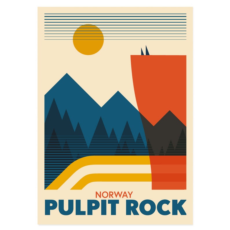 Travel poster, Pulpit Rock, Norway, Minimalist art print, Nordic, explore Scandinavia, Scandinavian landscape, Scandinavian wall decor image 2