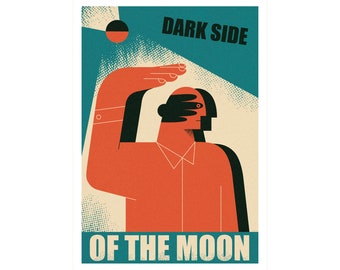 Dark side of the moon, Musik Poster, Retro Poster, Pink Floyd, Mann, Mond, Mann im Schatten, Dunkle Seite