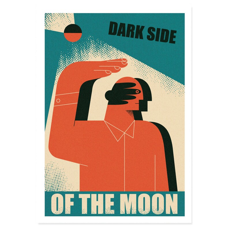 Dark side of the moon, Music poster, Retro poster, Pink Floyd, Man, Moon, Man in shadow, Dark side image 3