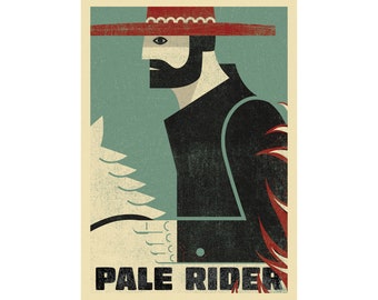 Pale Rider, Film poster, Western, Cowboy, Horseman, Four Horsemen, Horsemen of the Apocalypse, Retro artprint, Housewarming gift