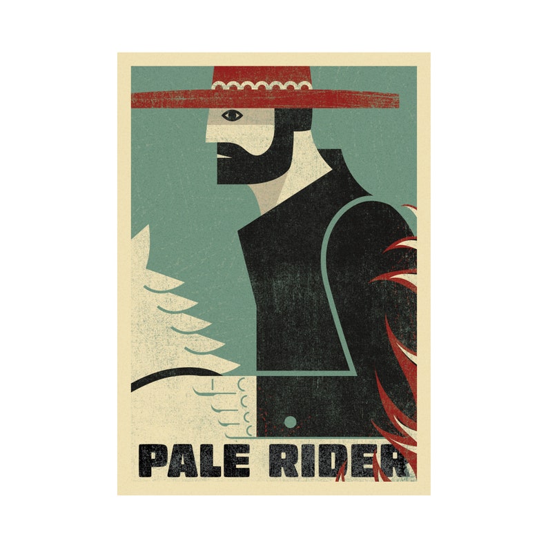 Pale Rider, Film poster, Western, Cowboy, Horseman, Four Horsemen, Horsemen of the Apocalypse, Retro artprint, Housewarming gift image 1