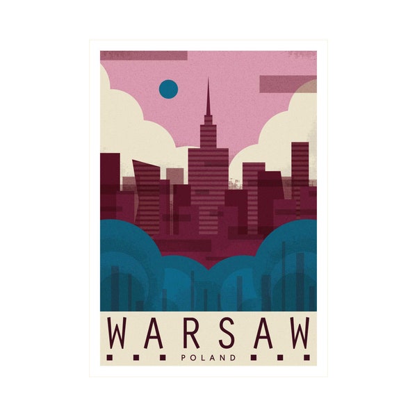 Travel poster, Poland, Warsaw, Warszawa, Capital of Poland, Travel print, City poster, Polska,Warsaw skyline, Pałac kultury, city center