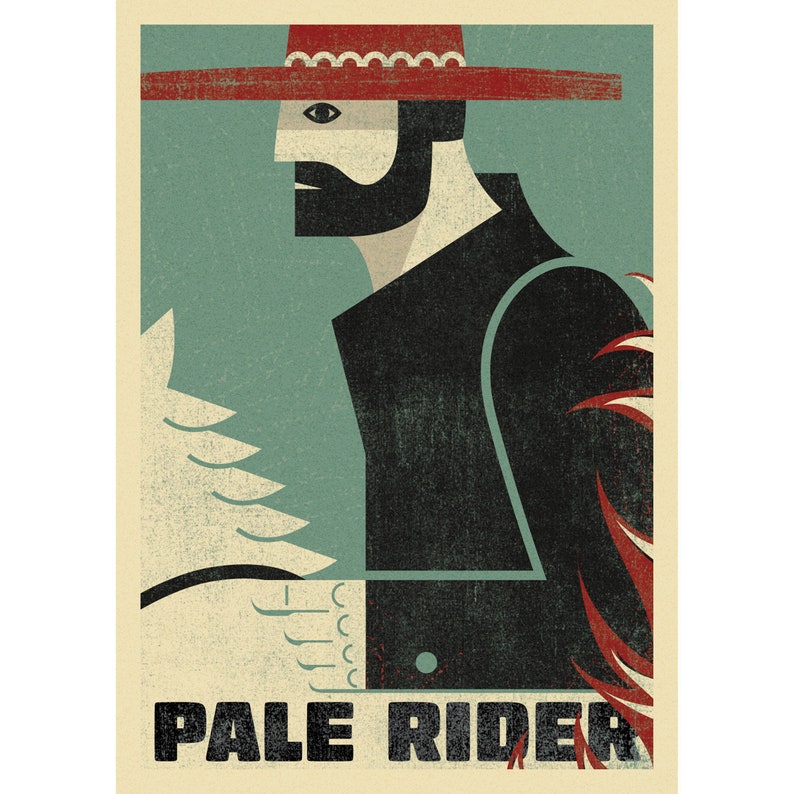 Pale Rider, Film poster, Western, Cowboy, Horseman, Four Horsemen, Horsemen of the Apocalypse, Retro artprint, Housewarming gift image 3
