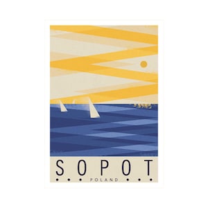 Reiseposter, Polen, Sopot, Polnisches Meer, Ostsee, Segel, Boote, Reisedruck, Polen, Polska, Schiffe, Nautisches Poster, Polnisches Poster