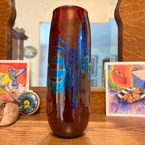 Bittersweet Glassworks Rich Miller Red Blue Iridescent Art Glass Vase, 1976