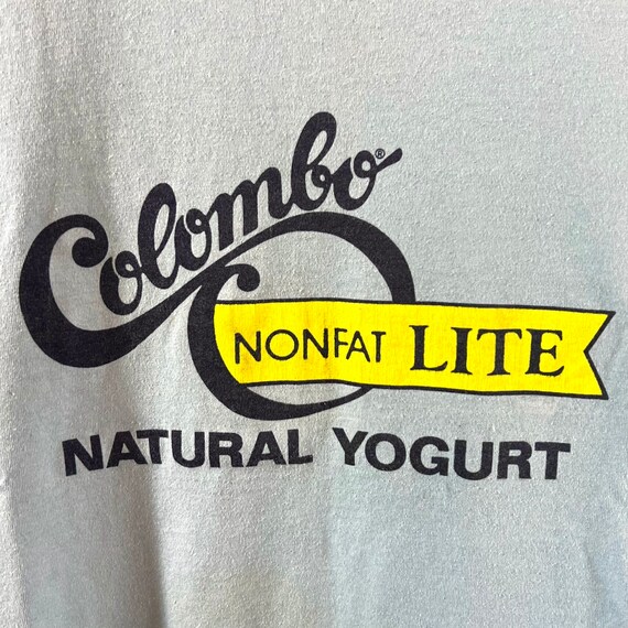 Vintage 80s Columbo Natural Yogurt Logo Blue T Shirt Gem