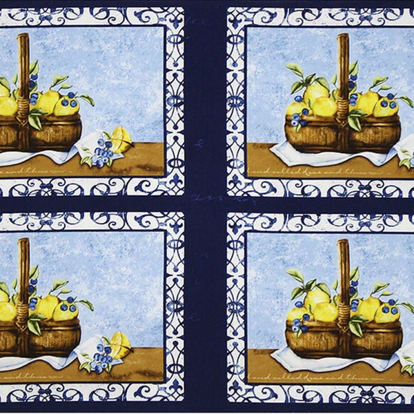 Lemons and Blueberries Sweet Tart Parfait by Nancy Mink for Wilmington Prints Fabric Panel 11" X WOF 57B 042