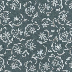 Modern Lodge Magic Scroll by Painted Sky Studio for Benartex Dark Gray Fabric with Snowflakes and Filigrees Fabric by the Half Yard 57B 100