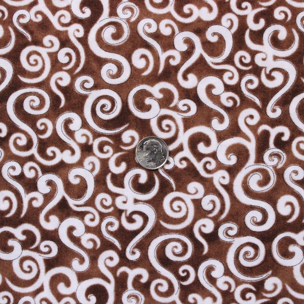 Dark Brown Fabric with Swirl Design Le Petit Bistro by Cynthia Coulter for Wilmington Prints Fabric by the Half Yard 57B 076