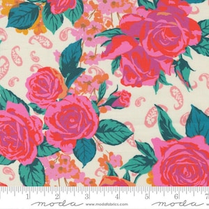 Paisley Rose Melon - Crystal Manning - PER QUARTER METRE Paisley Rose Melon - Crystal Manning - PER QUARTER METRE