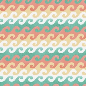 Beach Travel by Beth Albert for 3 Wishes Fabric Teal, Peach, White, and Salmon Pink Beach Waves Fabric by the Half Yard 35A 057