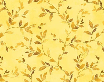 Felicity by Cynthia Coulter for Wilmington Prints Light Yellow Fabric with Golden Brown Leaves Fabric by the Half Yard 14A 048