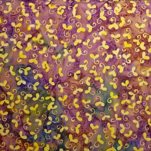 Purple, Brown, Green, and Blue Batik with Yellow Helicopter Seeds Batik by the Half Yard
