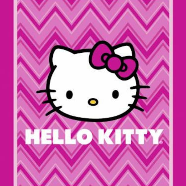 Hello Kitty Chevron Panel by Sanrio for Springs Creative Hot Pink, Fuchsia, Baby Pink, White, Black, Yellow Fabric Panel 36" X WOF 38A 009