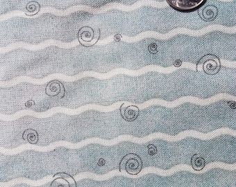 Blue Squiggle and Spiral Fabric Home To Roost by Terri Degenkolb for Red Rooster Fabrics 27" x WOF