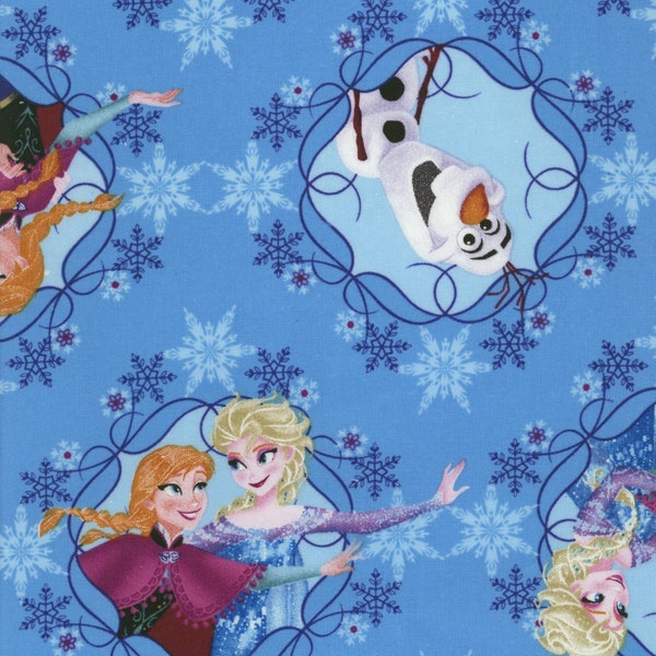 Elsa, Anna, and Olaf Blue and Purple Fabric Sisters Ice Skating Frame by Disney for Springs Creative Fabric by the Half Yard