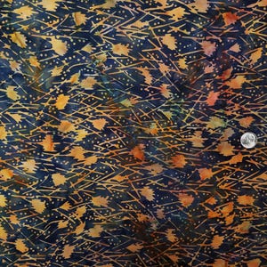 Dark Blue / Purple background with orange print   Batik Fabric by the Half Yard