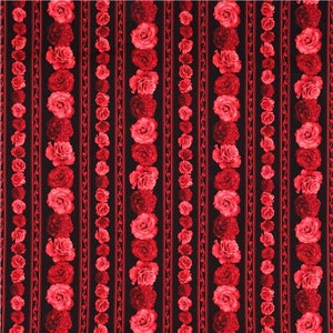 Red Rose Blossom by Timeless Treasures Black Fabric With Red Roses in ...