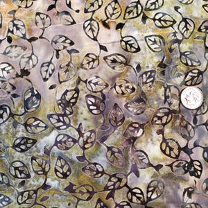 Green, Pink, Purple, and Blue Watercolor Batik with Leaf Print Fabric by the Half Yard
