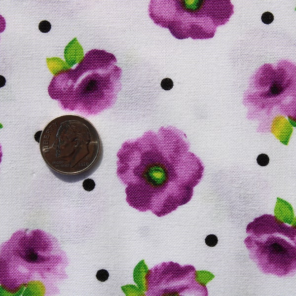 Violets, Light Green, and Black Floral Fabric Brooke Fabric Collection by Studio 8 for Quilting Treasures Fabric by the Half Yard 04A 144