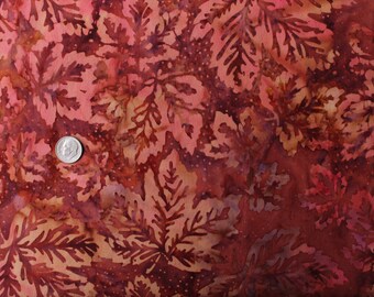 Rusty Brown, Light Pink, Tan, Lavender, Rusty Orange with Leaves Mirah Batik Fabric by the Half Yard