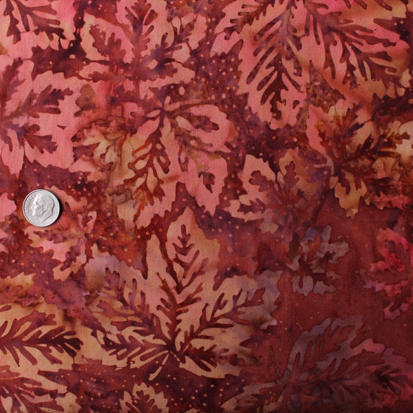 Rusty Brown, Light Pink, Tan, Lavender, Rusty Orange with Leaves Mirah Batik Fabric by the Half Yard