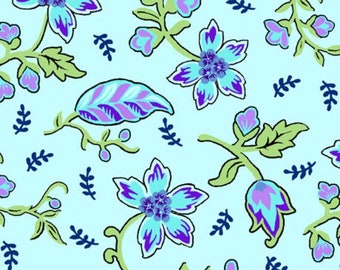 Sky Blue, Teal, Plum Purple, Chartreuse, and Navy Blue Floral Madelyn by Joan Hawley for QT Fabrics by the Half Yard 01A 077