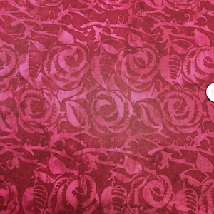 Burgundy Floral Batik with Roses Batik by the Half Yard