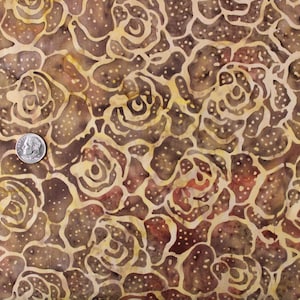 Dark and Light Brown Watercolor Background with Floral Pattern  Batik Fabric by the Half Yard