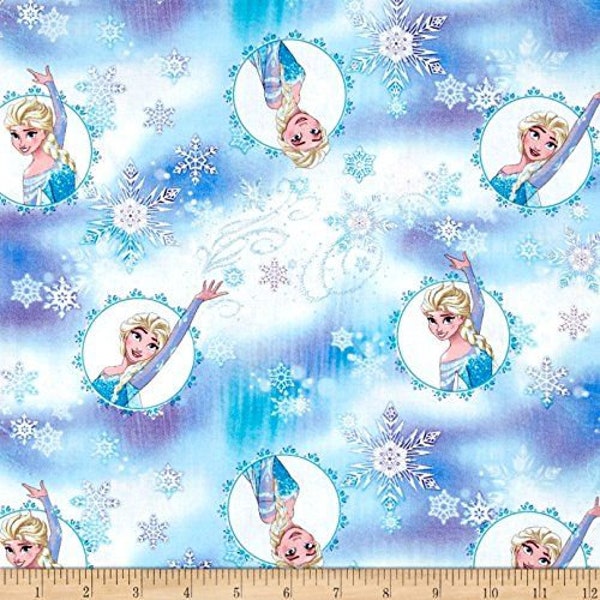 Elsa Badge by Disney for Springs Creative Fabric Frozen Movie Lilac, Indigo, Sky Blue, and White Iridescent Fabric  17" x WOF