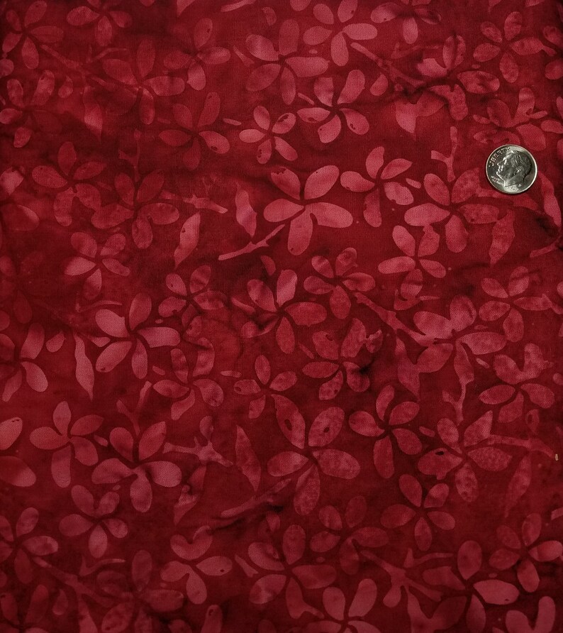 Dark Burgundy Pink With Flowers by Island Batik Fabric by the Half Yard